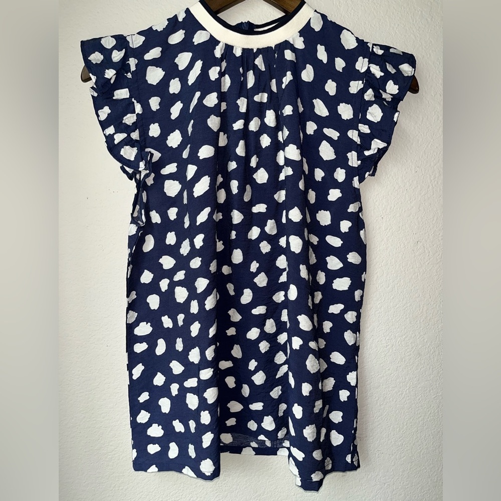 THML Cute fresh Navy top with flutter sleeves. Rayon and nylon. EUC - Picture 2 of 7